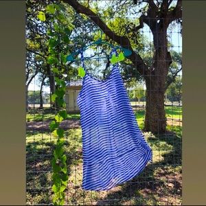 NWOT Blue & White Stripy Beach Cover With Tassels
